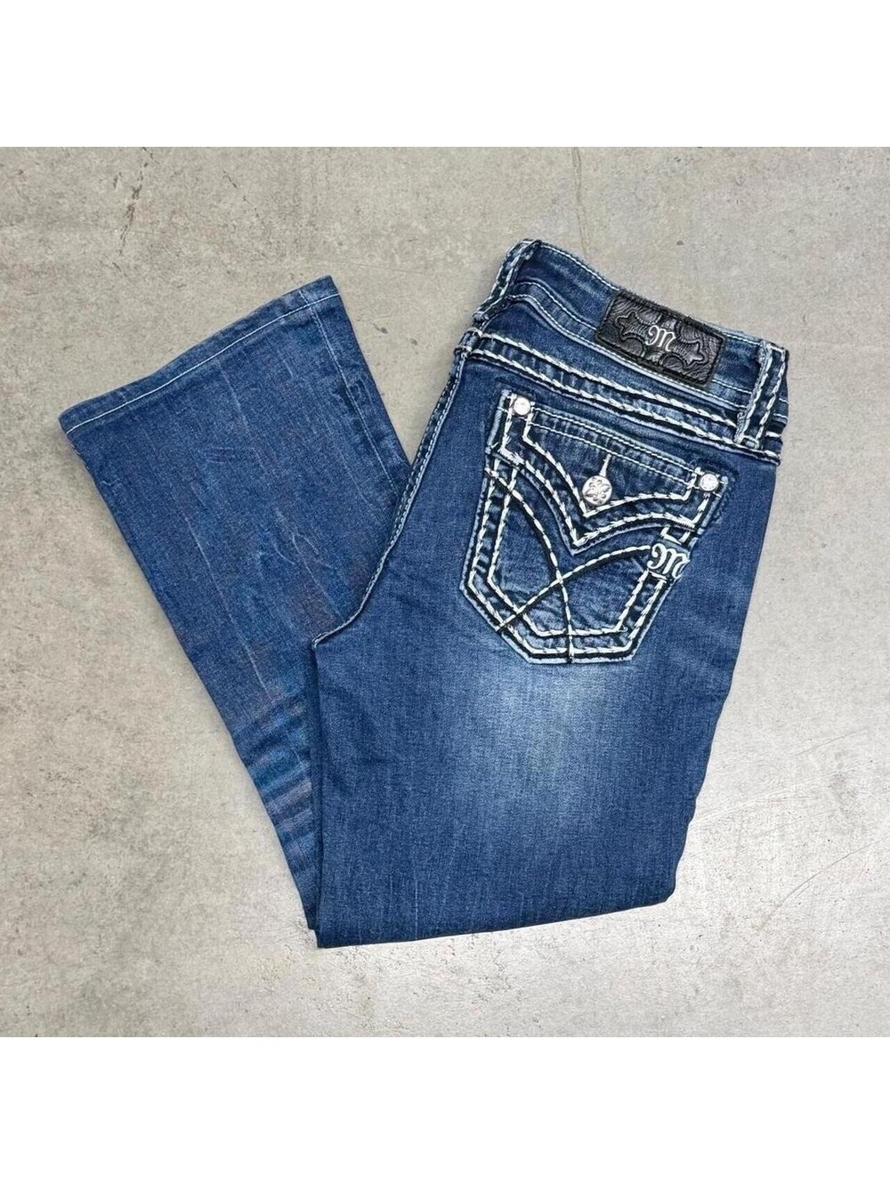 Miss Me Chloe Boot Jeans Womens 28 Blue Bootcut Rhinestone Thick Stitch Y2K